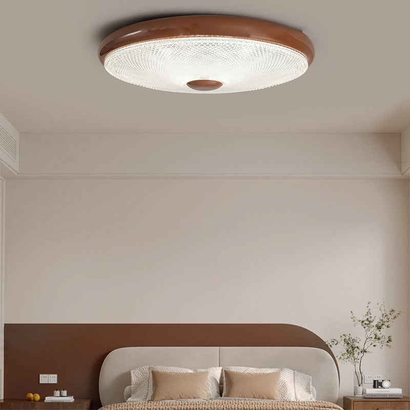 Plafonnier LED moderne minimaliste rond en verre crème cristal fer pour chambre à coucher 