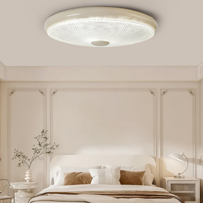 Plafonnier LED moderne minimaliste rond en verre crème cristal fer pour chambre à coucher 