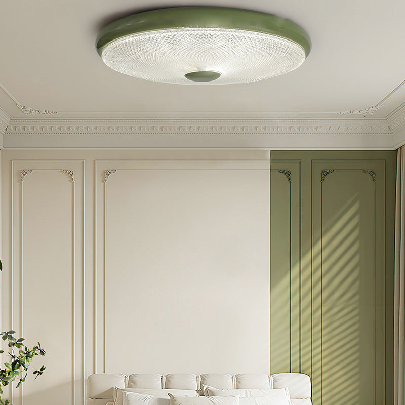 Plafonnier LED moderne minimaliste rond en verre crème cristal fer pour chambre à coucher 