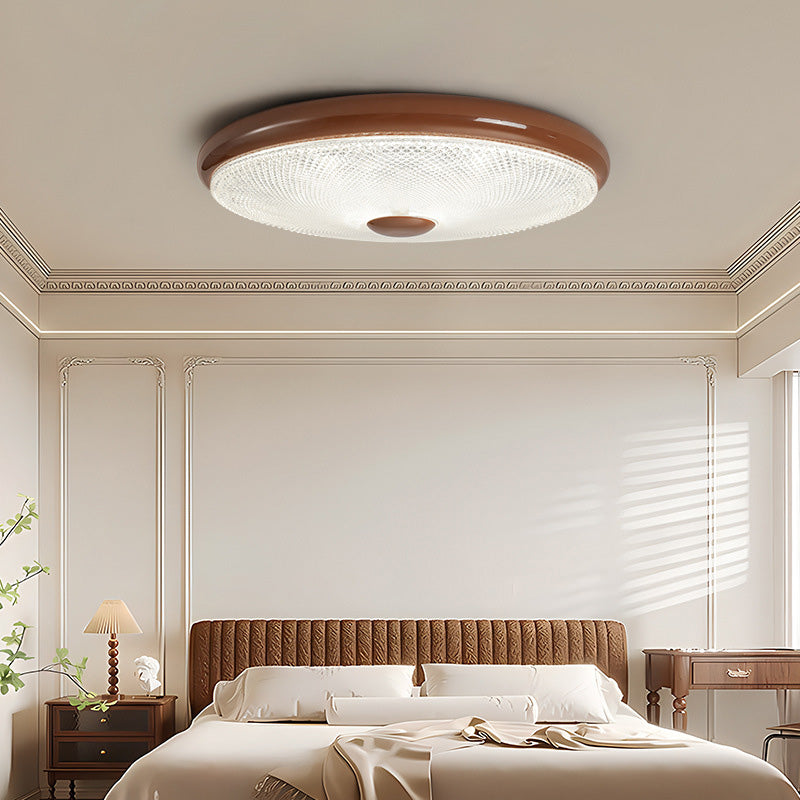 Plafonnier LED moderne minimaliste rond en verre crème cristal fer pour chambre à coucher 
