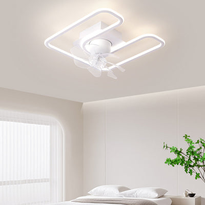 Contemporary Creative Iron Silicone ABS Round Square LED Semi-Flush Mount Ceiling Fan Light Living Room