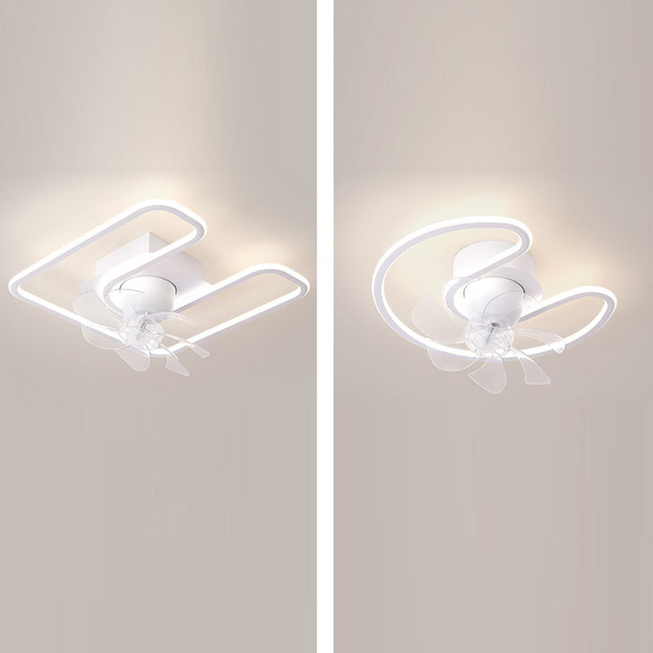 Contemporary Creative Iron Silicone ABS Round Square LED Semi-Flush Mount Ceiling Fan Light Living Room