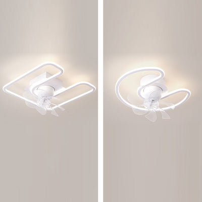 Contemporary Creative Iron Silicone ABS Round Square LED Semi-Flush Mount Ceiling Fan Light Living Room
