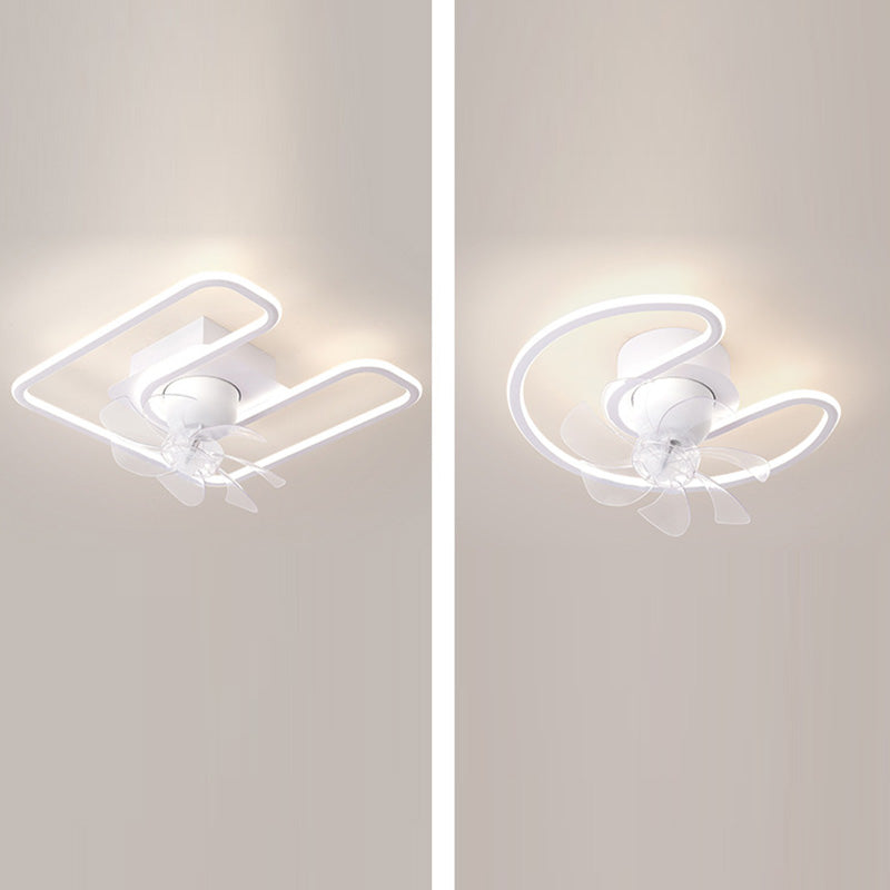 Contemporary Creative Iron Silicone ABS Round Square LED Semi-Flush Mount Ceiling Fan Light Living Room
