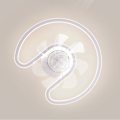 Contemporary Creative Iron Silicone ABS Round Square LED Semi-Flush Mount Ceiling Fan Light Living Room
