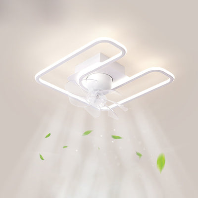 Contemporary Creative Iron Silicone ABS Round Square LED Semi-Flush Mount Ceiling Fan Light Living Room