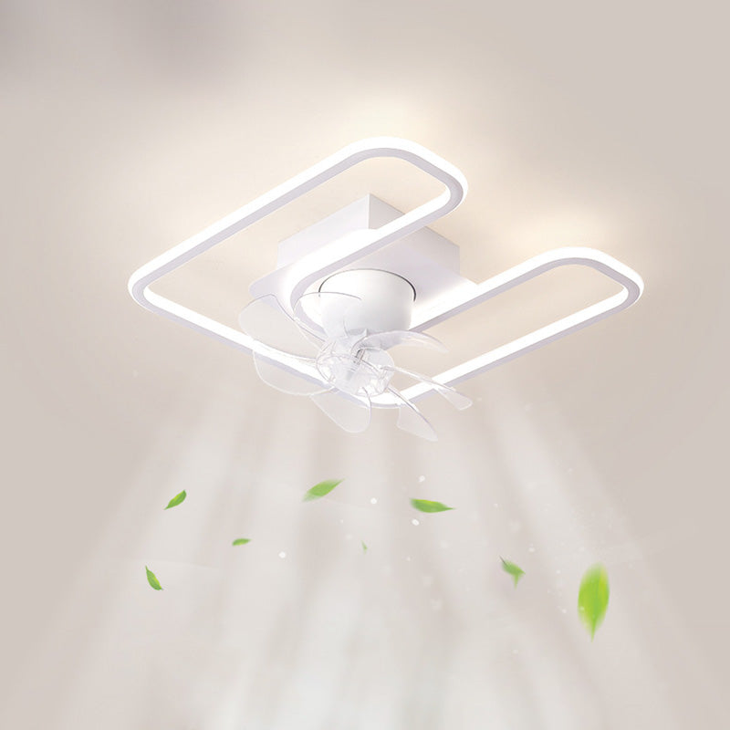 Contemporary Creative Iron Silicone ABS Round Square LED Semi-Flush Mount Ceiling Fan Light Living Room