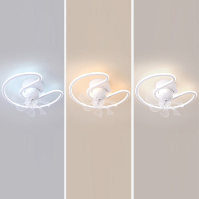 Contemporary Creative Iron Silicone ABS Round Square LED Semi-Flush Mount Ceiling Fan Light Living Room