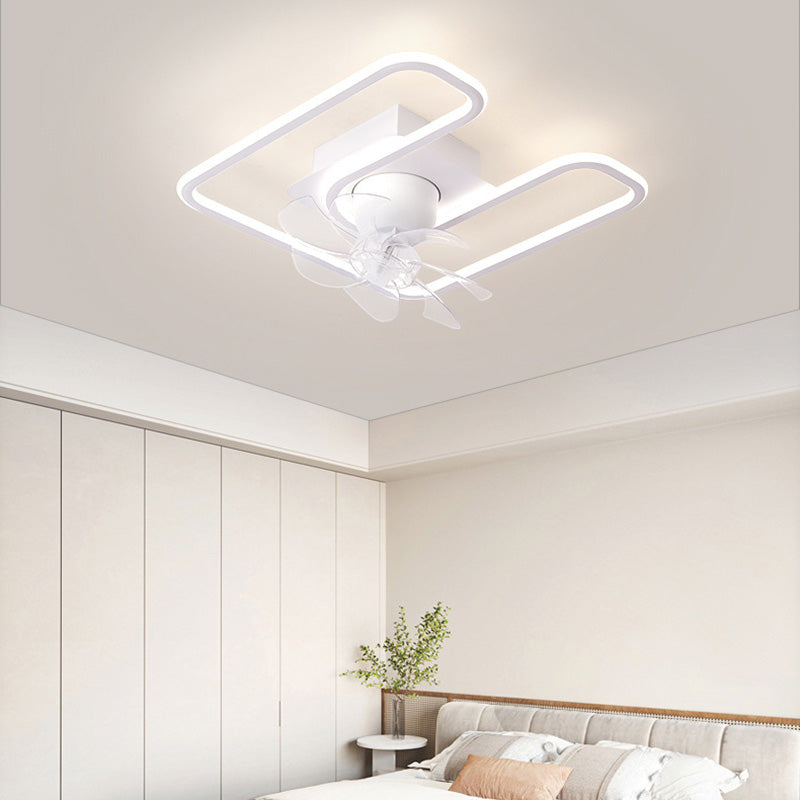 Contemporary Creative Iron Silicone ABS Round Square LED Semi-Flush Mount Ceiling Fan Light Living Room