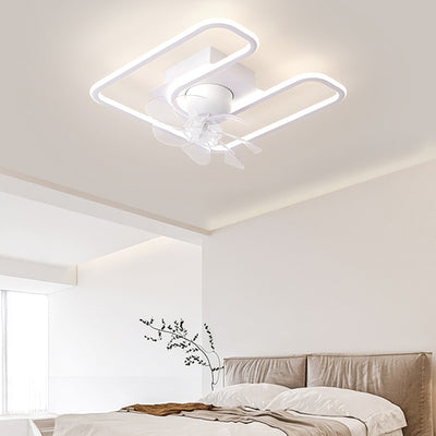 Contemporary Creative Iron Silicone ABS Round Square LED Semi-Flush Mount Ceiling Fan Light Living Room
