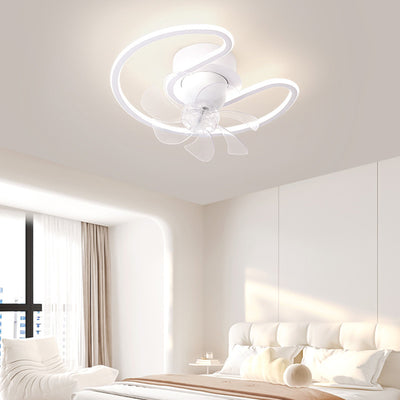 Contemporary Creative Iron Silicone ABS Round Square LED Semi-Flush Mount Ceiling Fan Light Living Room