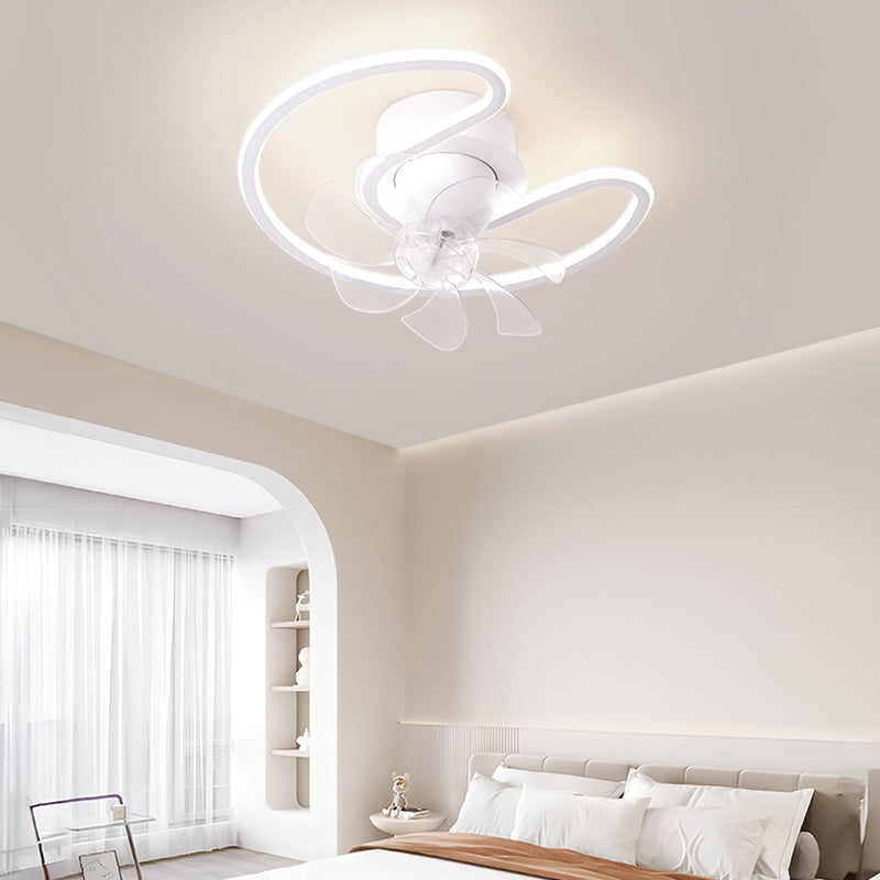 Contemporary Creative Iron Silicone ABS Round Square LED Semi-Flush Mount Ceiling Fan Light Living Room