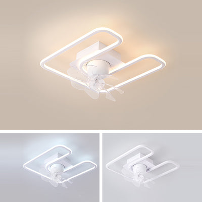 Contemporary Creative Iron Silicone ABS Round Square LED Semi-Flush Mount Ceiling Fan Light Living Room