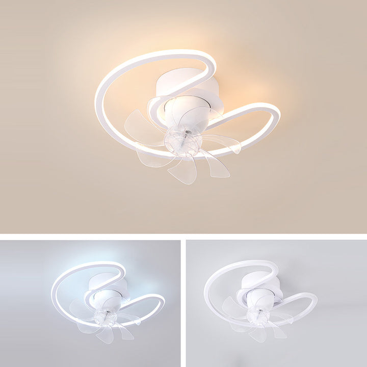 Contemporary Creative Iron Silicone ABS Round Square LED Semi-Flush Mount Ceiling Fan Light Living Room