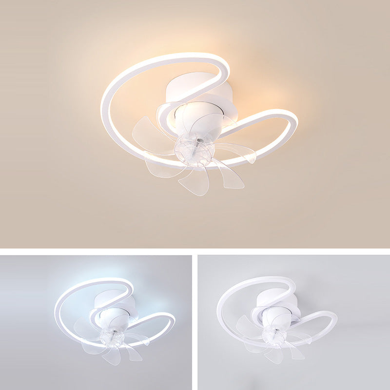 Contemporary Creative Iron Silicone ABS Round Square LED Semi-Flush Mount Ceiling Fan Light Living Room