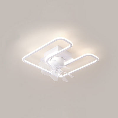 Contemporary Creative Iron Silicone ABS Round Square LED Semi-Flush Mount Ceiling Fan Light Living Room
