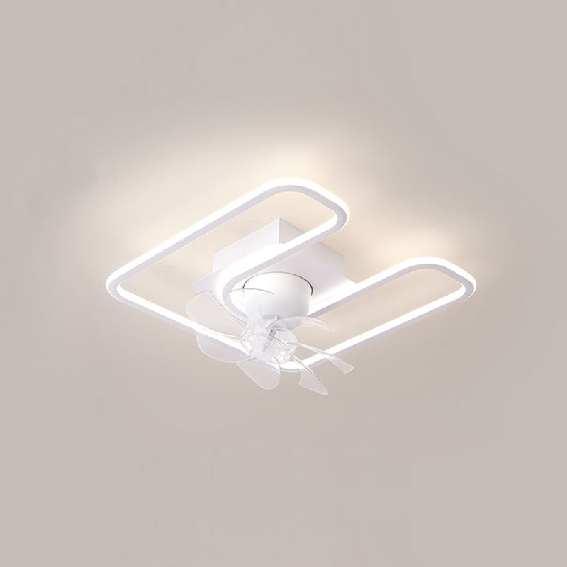 Contemporary Creative Iron Silicone ABS Round Square LED Semi-Flush Mount Ceiling Fan Light Living Room