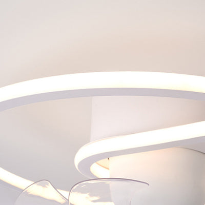 Contemporary Creative Iron Silicone ABS Round Square LED Semi-Flush Mount Ceiling Fan Light Living Room