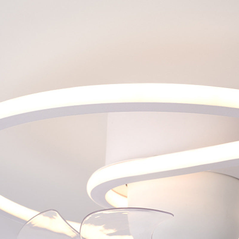 Contemporary Creative Iron Silicone ABS Round Square LED Semi-Flush Mount Ceiling Fan Light Living Room