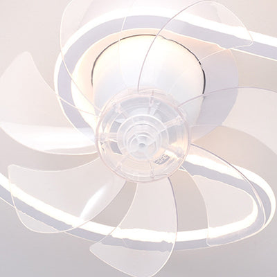 Contemporary Creative Iron Silicone ABS Round Square LED Semi-Flush Mount Ceiling Fan Light Living Room