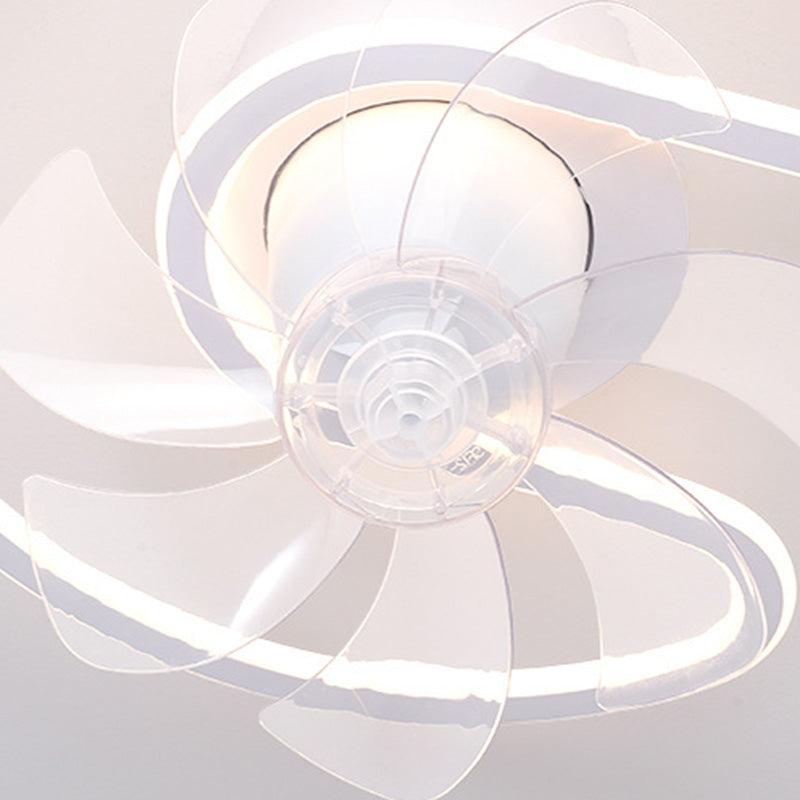 Contemporary Creative Iron Silicone ABS Round Square LED Semi-Flush Mount Ceiling Fan Light Living Room