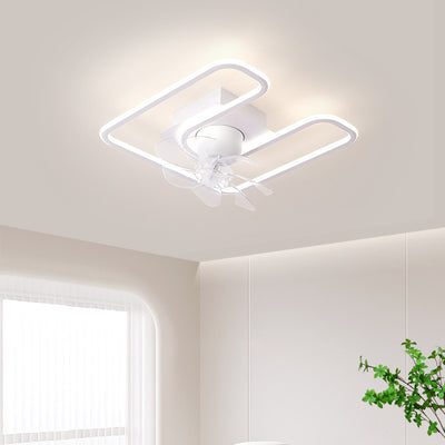 Contemporary Creative Iron Silicone ABS Round Square LED Semi-Flush Mount Ceiling Fan Light Living Room