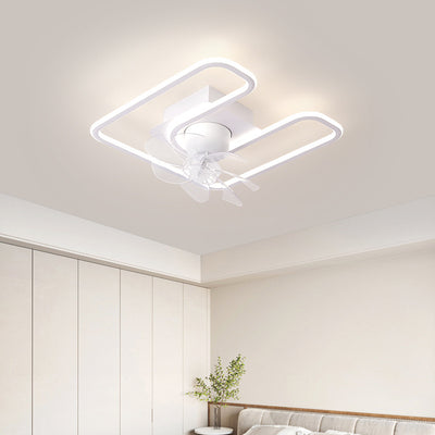 Contemporary Creative Iron Silicone ABS Round Square LED Semi-Flush Mount Ceiling Fan Light Living Room