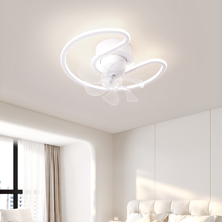 Contemporary Creative Iron Silicone ABS Round Square LED Semi-Flush Mount Ceiling Fan Light Living Room