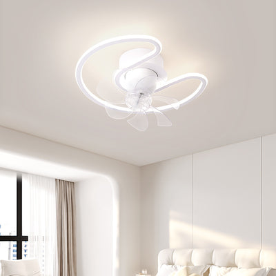 Contemporary Creative Iron Silicone ABS Round Square LED Semi-Flush Mount Ceiling Fan Light Living Room