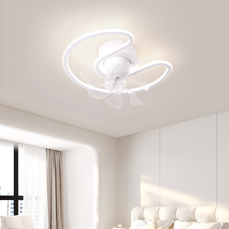 Contemporary Creative Iron Silicone ABS Round Square LED Semi-Flush Mount Ceiling Fan Light Living Room