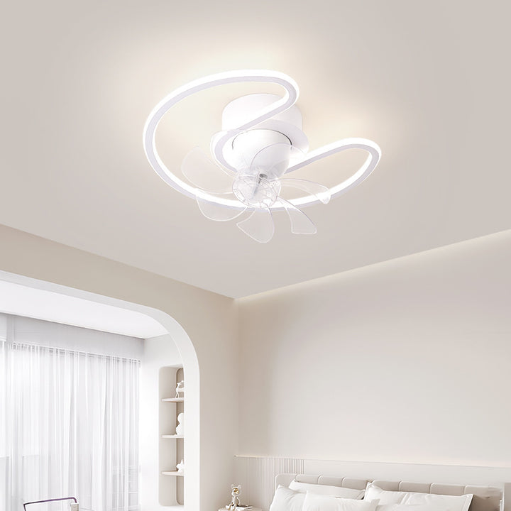 Contemporary Creative Iron Silicone ABS Round Square LED Semi-Flush Mount Ceiling Fan Light Living Room