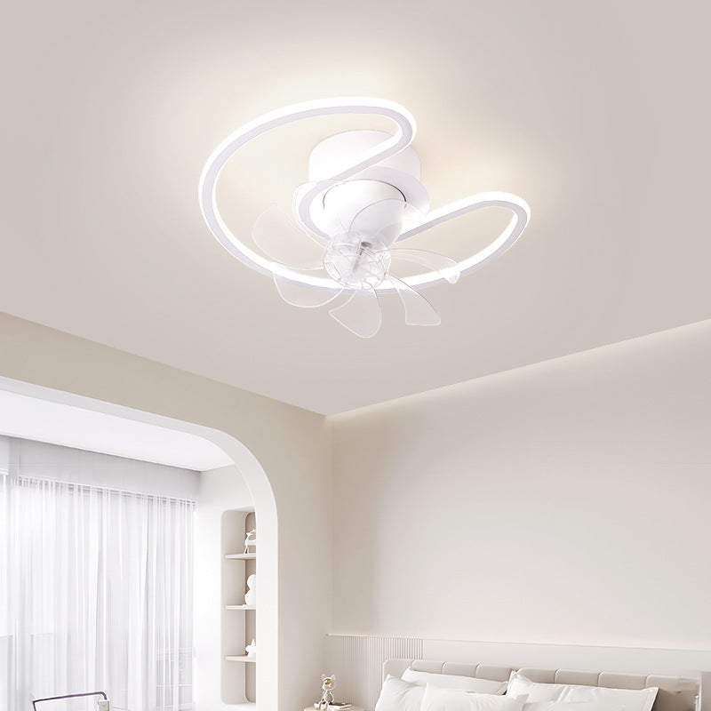 Contemporary Creative Iron Silicone ABS Round Square LED Semi-Flush Mount Ceiling Fan Light Living Room