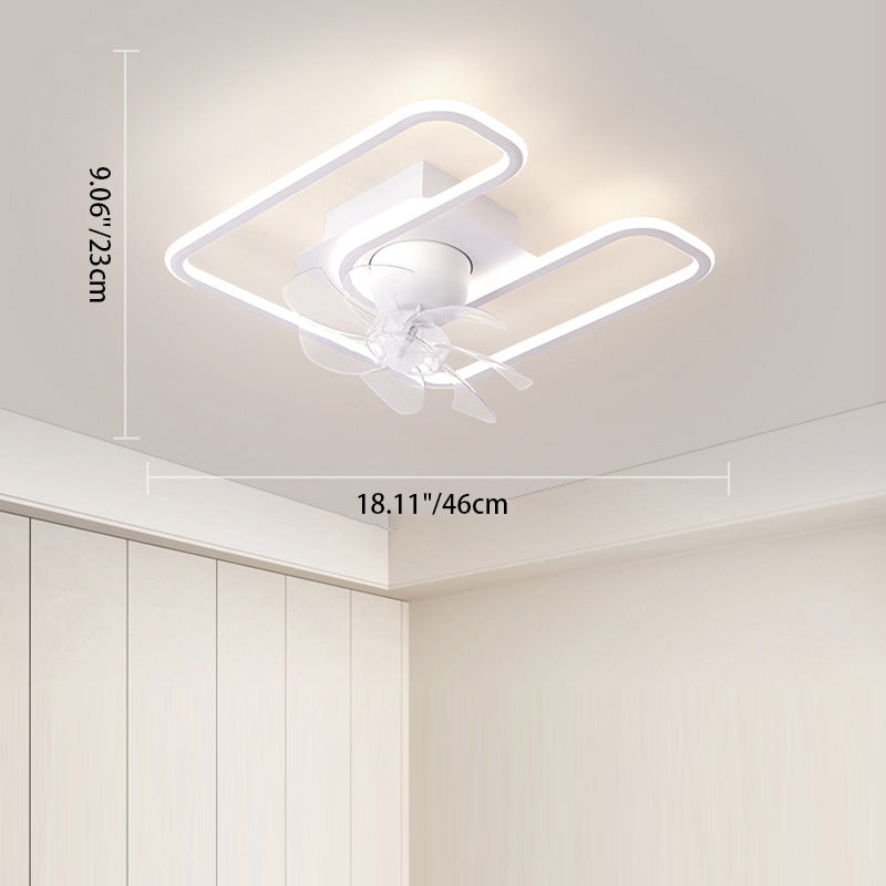 Contemporary Creative Iron Silicone ABS Round Square LED Semi-Flush Mount Ceiling Fan Light Living Room