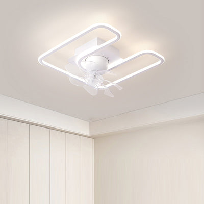 Contemporary Creative Iron Silicone ABS Round Square LED Semi-Flush Mount Ceiling Fan Light Living Room