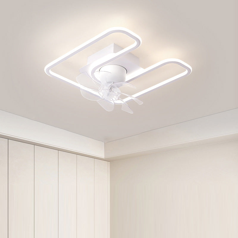 Contemporary Creative Iron Silicone ABS Round Square LED Semi-Flush Mount Ceiling Fan Light Living Room