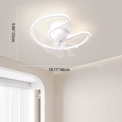 Contemporary Creative Iron Silicone ABS Round Square LED Semi-Flush Mount Ceiling Fan Light Living Room