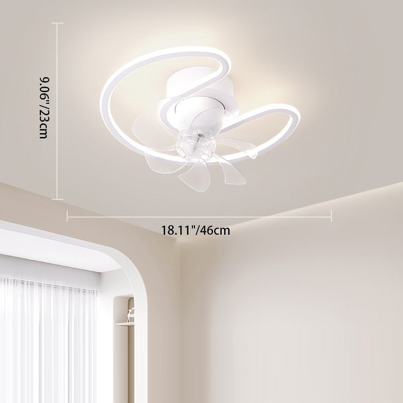 Contemporary Creative Iron Silicone ABS Round Square LED Semi-Flush Mount Ceiling Fan Light Living Room