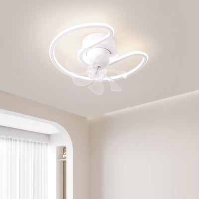 Contemporary Creative Iron Silicone ABS Round Square LED Semi-Flush Mount Ceiling Fan Light Living Room