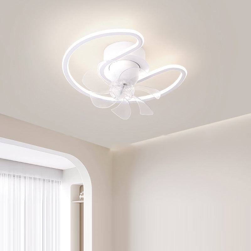 Contemporary Creative Iron Silicone ABS Round Square LED Semi-Flush Mount Ceiling Fan Light Living Room