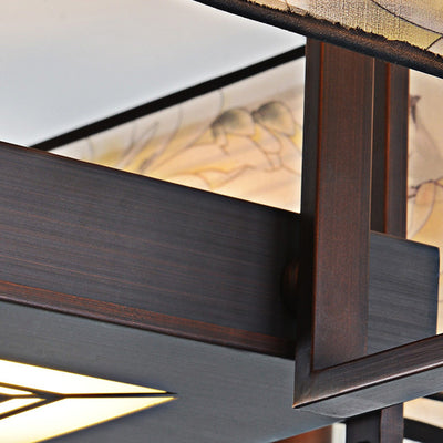 Traditionelle chinesische rechteckige Quaste Magnolia Eisen Stoff 4/6/8-Licht Halbbündige Deckenleuchte für Schlafzimmer 