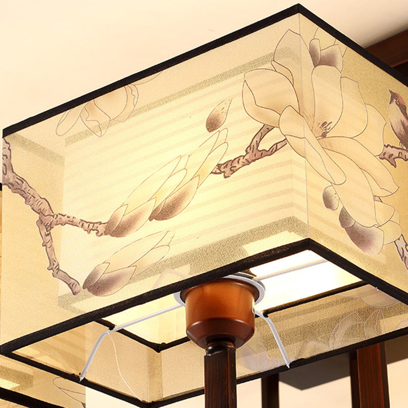 Traditionelle chinesische rechteckige Quaste Magnolia Eisen Stoff 4/6/8-Licht Halbbündige Deckenleuchte für Schlafzimmer 