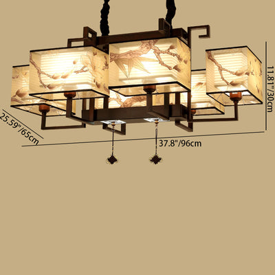 Traditionelle chinesische Eisen Stoff Quaste rechteckige 4/6-Licht Kronleuchter für Wohnzimmer 