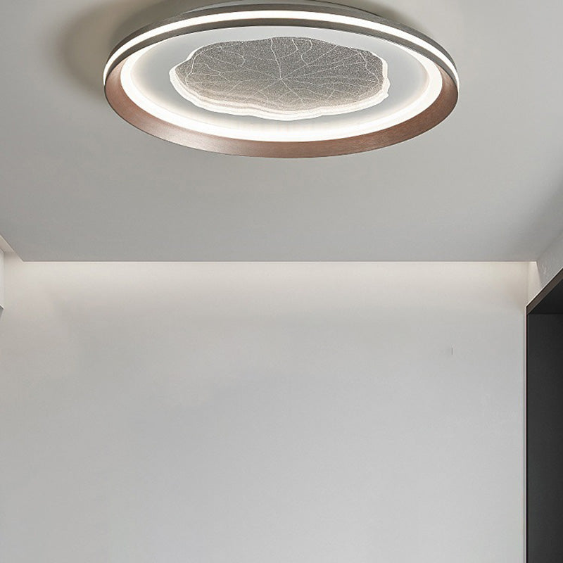 Plafonnier LED moderne minimaliste rond en feuille de lotus en fer aluminium acrylique pour salon 