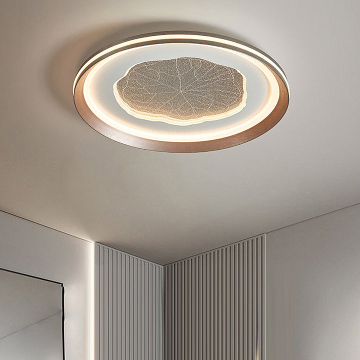 Plafonnier LED moderne minimaliste rond en feuille de lotus en fer aluminium acrylique pour salon 