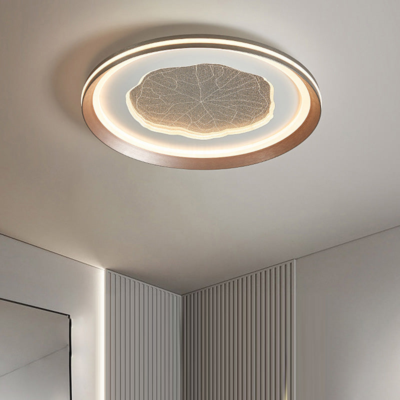 Plafonnier LED moderne minimaliste rond en feuille de lotus en fer aluminium acrylique pour salon 