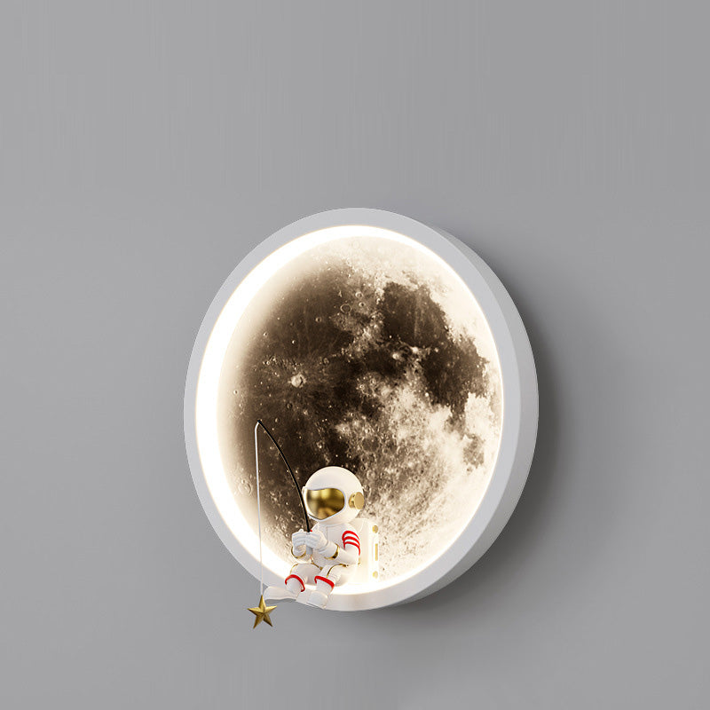 Lampe murale LED pour enfants avec abat-jour en acrylique, matériel astronaute, espace rond créatif contemporain pour chambre à coucher 