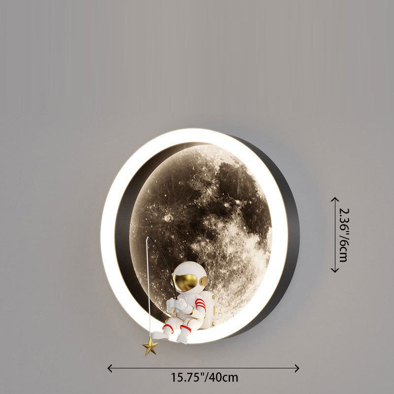 Lampe murale LED pour enfants avec abat-jour en acrylique, matériel astronaute, espace rond créatif contemporain pour chambre à coucher 