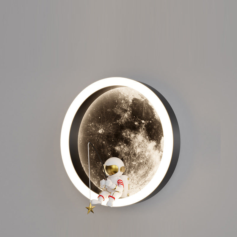 Lampe murale LED pour enfants avec abat-jour en acrylique, matériel astronaute, espace rond créatif contemporain pour chambre à coucher 