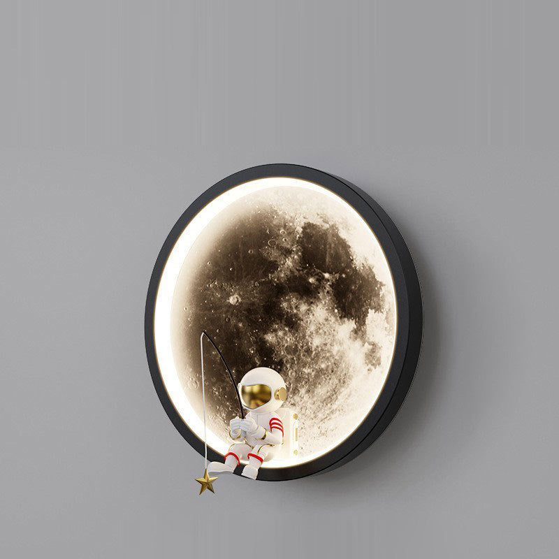Lampe murale LED pour enfants avec abat-jour en acrylique, matériel astronaute, espace rond créatif contemporain pour chambre à coucher 