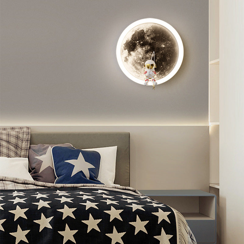 Lampe murale LED pour enfants avec abat-jour en acrylique, matériel astronaute, espace rond créatif contemporain pour chambre à coucher 